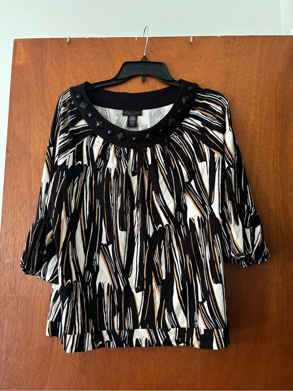 Worthington Black & White Patterned Stud-Neck Women’s Top